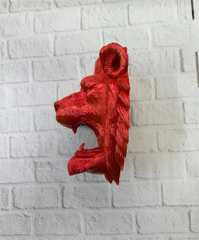 Dekoratif Asılabilir Aslan Başı 3D Duvar Heykeli Gold Red 20x21 cm