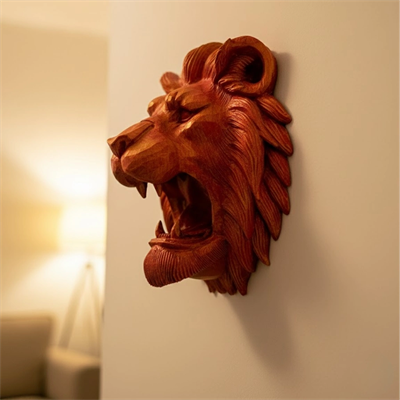 Dekoratif Asılabilir Aslan Başı 3D Duvar Heykeli Gold Red 20x21 cm