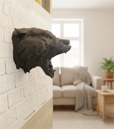 Dekoratif Asılabilir Siyah Ayı Başı 3D Duvar Heykeli 25x19 cm