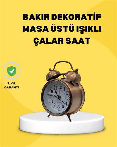 Dekoratif Bronz Renk Metal Alarmlı Masa Üstü Saat Klasik Tasarım