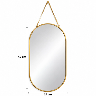 Dekoratif Duvar Aynası - Gold Metal Çerçeveli - İp Askılı - 24x40 cm