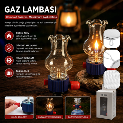 Dekoratif Gaz Lambası Gaz Kartuş Uyumlu Taşınabilir - Cam Hazneli Isıya Dayanıklı Bx40