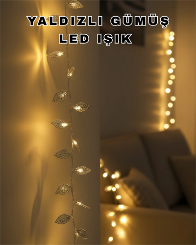 Dekoratif Gümüş Yaprak LED Aydınlatma Pilli Şık Ortam Işığı