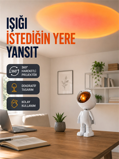 Dekoratif Gün Batımı Işığı – Astronot Figürlü Yeni Nesil