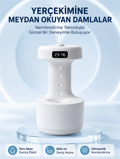 Dekoratif Hava Nemlendirici 800 ml Sessiz Aroma Difüzör Anti Yerçekimi Su Efektli
