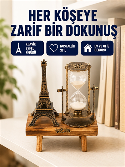 Dekoratif Kum Saati – Ahşap Malzeme, Hediyelik Masa Aksesuarı