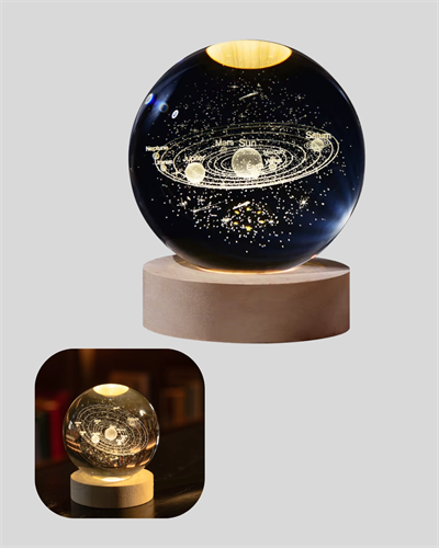 Dekoratif LED Kristal Küre Ahşap Altlıklı Şık Gece Lambası
