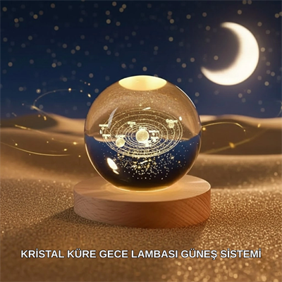 Dekoratif LED Kristal Küre Ahşap Altlıklı Şık Gece Lambası