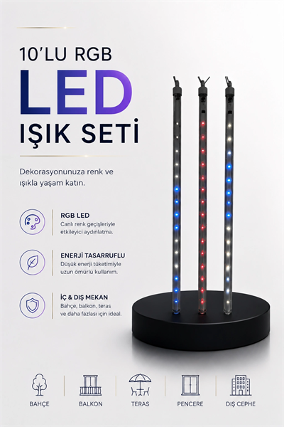 Dekoratif Ortam Aydınlatması RGB LED 10’lu Çubuk Seti