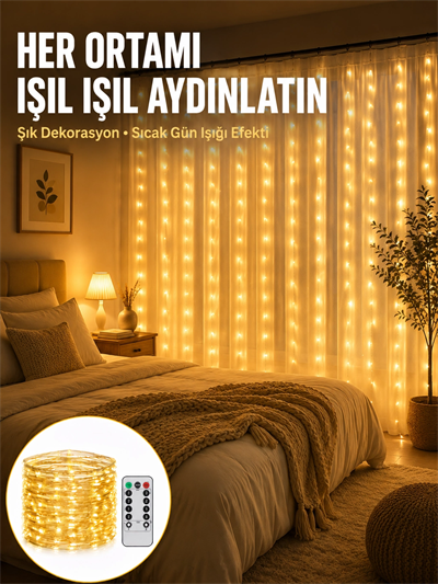 Dekoratif Perde Peri Led Günışığı Renk 8 Fonksiyonlu Işık Yeni Nesil