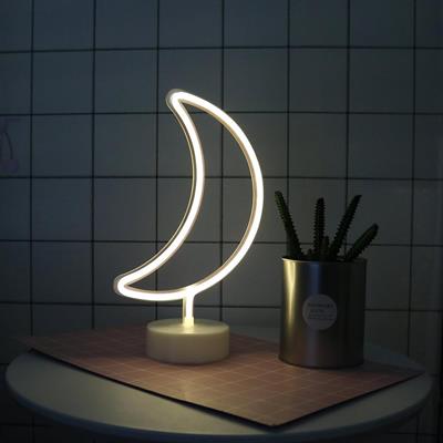 Dekoratif Pilli Ay Tasarımlı 3D Neon Led Masa Ve Gece Lambası (3936)