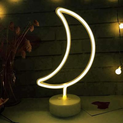 Dekoratif Pilli Ay Tasarımlı 3D Neon Led Masa Ve Gece Lambası (3936)