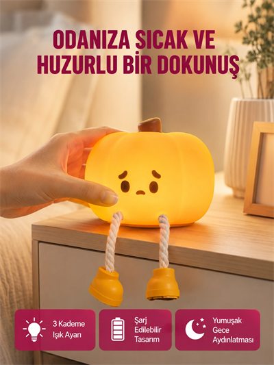 Dekoratif Pumpkin Gece Lambası Şarjlı Dokunmatik LED Işık Yeni Nesil