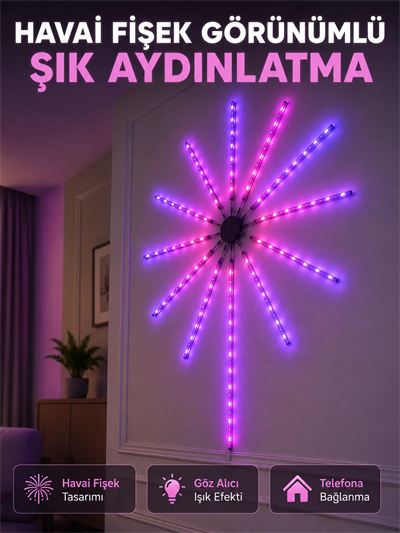 Dekoratif RGB Fireworks LED Duvar Işığı Çok Renkli Telefon Kontrollü LED Aydınlatma