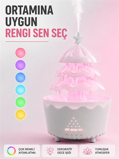 Dekoratif Şans Ağacı Ultrasonik Nemlendirici RGB Gece Lambalı Aroma Difüzörü