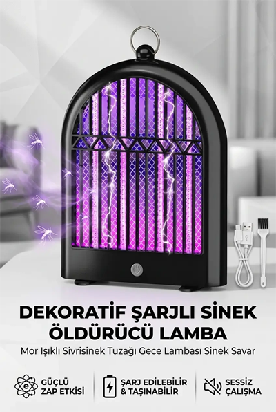 Dekoratif Şarjlı Sinek Öldürücü Lamba Mor Işıklı Sivrisinek Tuzağı Gece Lambası Modeli