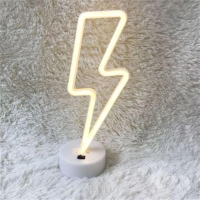 Dekoratif Şimşek Şeklinde Pilli Neon Led Lamba Süs Masa Lambası Bx40