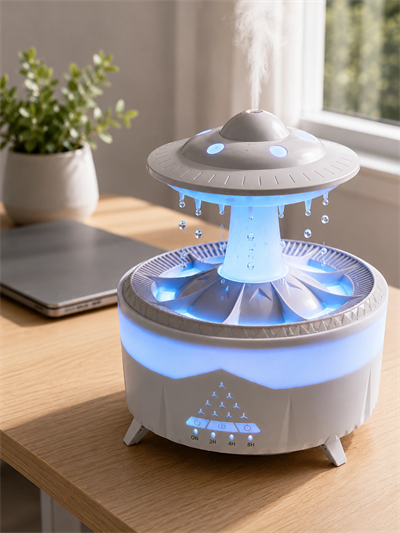 Dekoratif UFO Hava Nemlendirici Simüle Yağmur Damlalı Renkli Gece Işıklı 350 ML
