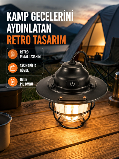 Dekoratif ve Fonksiyonel Taşınabilir Kamp Gece Lambası