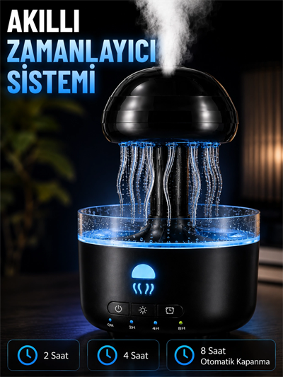 Denizanası Tasarımlı Ultrasonik Hava Nemlendirici RGB LED Işıklı Sessiz Buhar Makinesi Zaman Ayarlı
