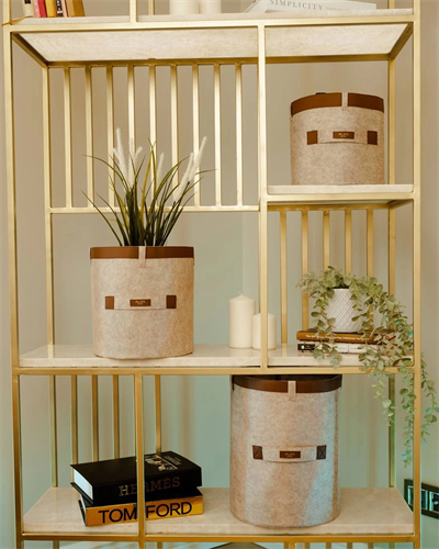 Deri Şeritli Yuvarlak Çok Amaçlı Düzenleyici Organizer Kutu Keçe Sepet (3lü Set)