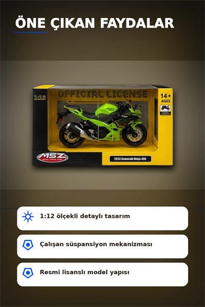 Detaylı 1/12 2023 Kawasaki Ninja 400 Motosiklet - Koleksiyonluk Tekli Paket BX-313415
