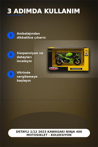 Detaylı 1/12 2023 Kawasaki Ninja 400 Motosiklet - Koleksiyonluk Tekli Paket BX-313415