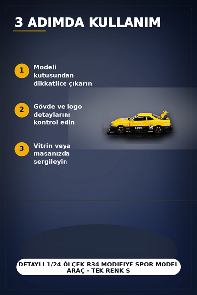 Detaylı 1/24 Ölçek R34 Modifiye Spor Model Araç - Tek Renk Seçimli, Koleksiyonluk Oyunca BX-313408