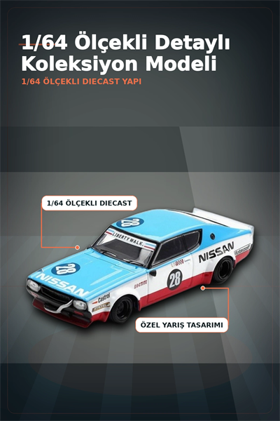 Detaylı 1/64 Diecast Nissan Skyline Kenmeri Liberty Walk Yarış Arabası Modeli BX-313382