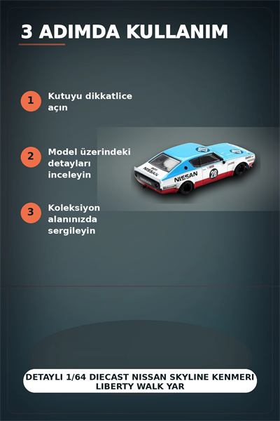 Detaylı 1/64 Diecast Nissan Skyline Kenmeri Liberty Walk Yarış Arabası Modeli BX-313382