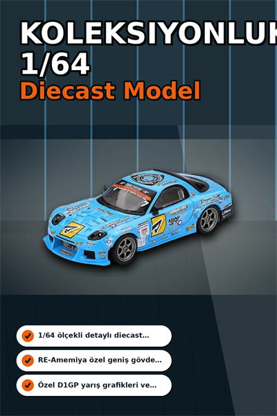 Detaylı 1/64 Ölçek Mazda RX-7 RE-Amemiya D1GP Model Araba - Koleksiyonluk Diecast Oyuncak BX-313378