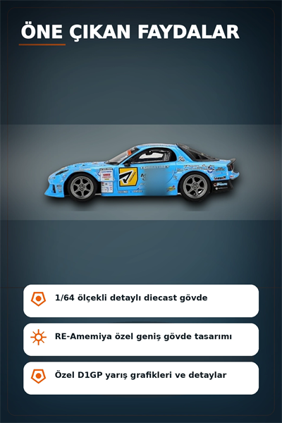 Detaylı 1/64 Ölçek Mazda RX-7 RE-Amemiya D1GP Model Araba - Koleksiyonluk Diecast Oyuncak BX-313378