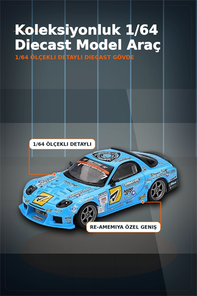 Detaylı 1/64 Ölçek Mazda RX-7 RE-Amemiya D1GP Model Araba - Koleksiyonluk Diecast Oyuncak BX-313378
