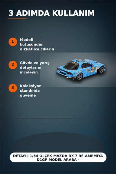 Detaylı 1/64 Ölçek Mazda RX-7 RE-Amemiya D1GP Model Araba - Koleksiyonluk Diecast Oyuncak BX-313378