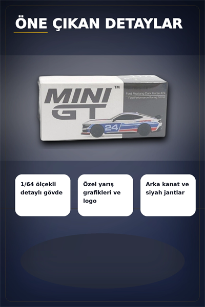 Detaylı 1/64 Ölçekli Ford Mustang Dark Horse Yarış Arabası Modeli - #24 Takım Aracı BX-313380