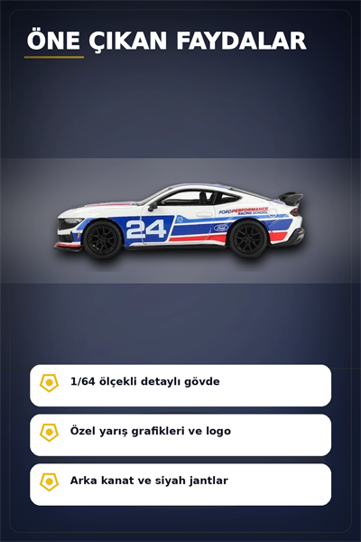 Detaylı 1/64 Ölçekli Ford Mustang Dark Horse Yarış Arabası Modeli - #24 Takım Aracı BX-313380