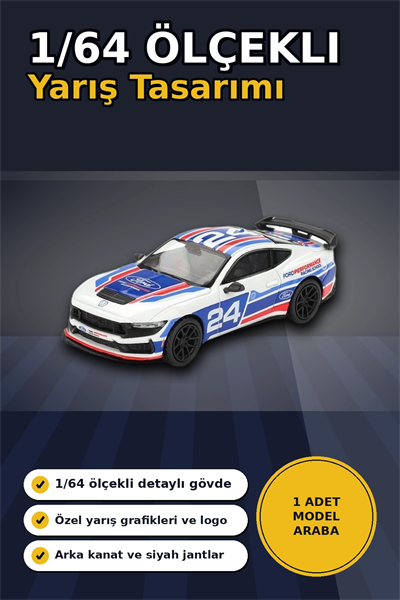 Detaylı 1/64 Ölçekli Ford Mustang Dark Horse Yarış Arabası Modeli - #24 Takım Aracı BX-313380