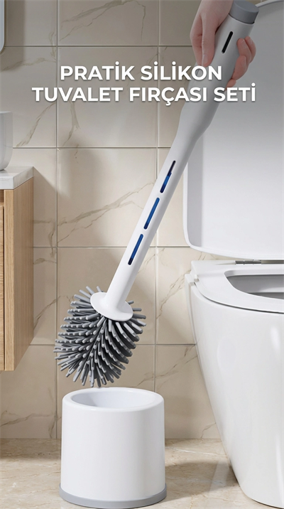 Deterjan Hazneli Silikon Tuvalet Fırçası Temizlik Seti