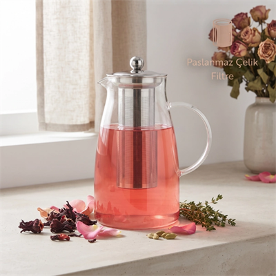 Detoks Sürahisi - 1500 ml - Paslanmaz Çelik Filtre - Cam