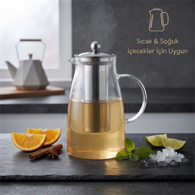 Detoks Sürahisi - 1500 ml - Paslanmaz Çelik Filtre - Cam