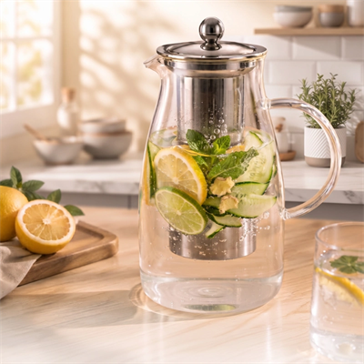 Detoks Sürahisi - 1500 ml - Paslanmaz Çelik Filtre - Cam