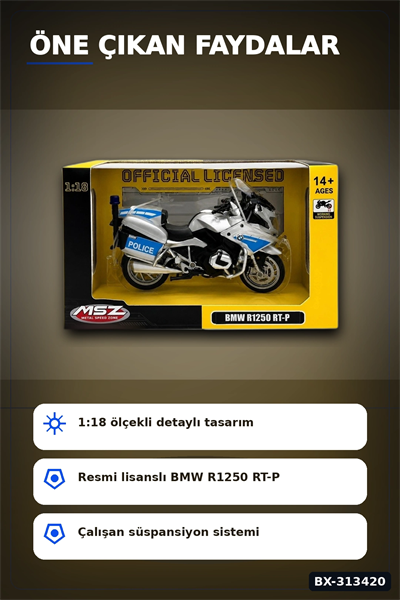 Die-Cast 1:18 Ölçekli Alman Polis BMW R1250RT Motosiklet Modeli 1 Adet BX-313420