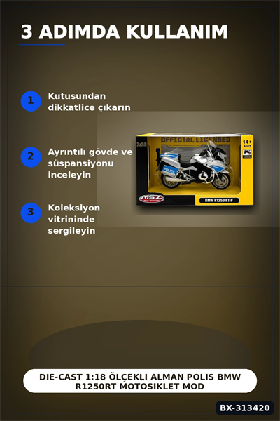 Die-Cast 1:18 Ölçekli Alman Polis BMW R1250RT Motosiklet Modeli 1 Adet BX-313420