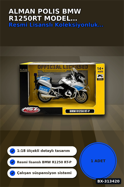 Die-Cast 1:18 Ölçekli Alman Polis BMW R1250RT Motosiklet Modeli 1 Adet BX-313420