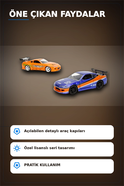 Die-Cast Metal 1:32 13 cm 2001 Nissan Silvia S15 ve Toyota Supra Araba Seti BX-313394