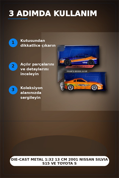 Die-Cast Metal 1:32 13 cm 2001 Nissan Silvia S15 ve Toyota Supra Araba Seti BX-313394