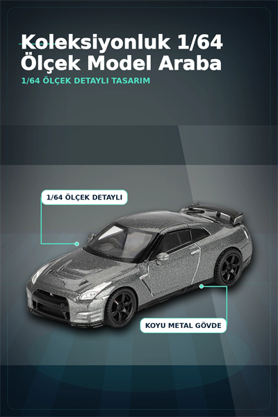 Diecast 1/64 Ölçek Nissan GTR Nismo R35 CRS Dark Metal Blister Paket Model Araba BX-313359