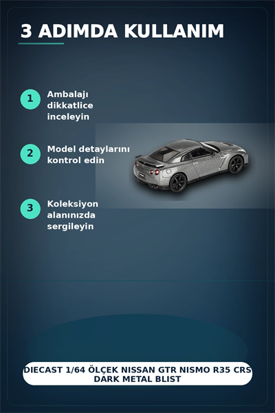 Diecast 1/64 Ölçek Nissan GTR Nismo R35 CRS Dark Metal Blister Paket Model Araba BX-313359