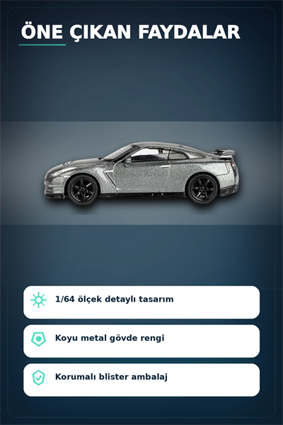 Diecast 1/64 Ölçek Nissan GTR Nismo R35 CRS Dark Metal Blister Paket Model Araba BX-313359