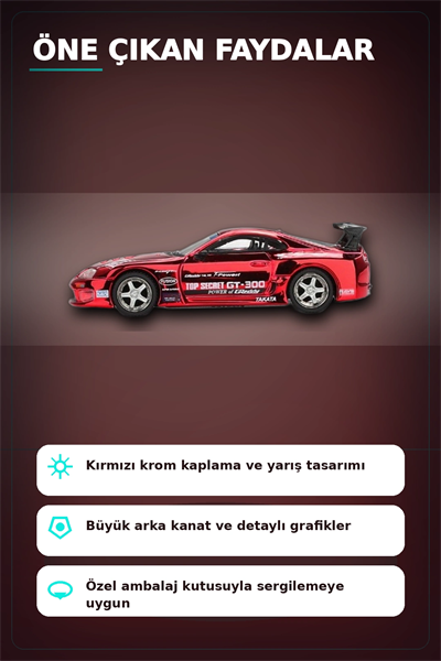 Diecast 1/64 Toyota Supra A80 Top Secret GT-300 Kırmızı Krom Model Araba BX-313385